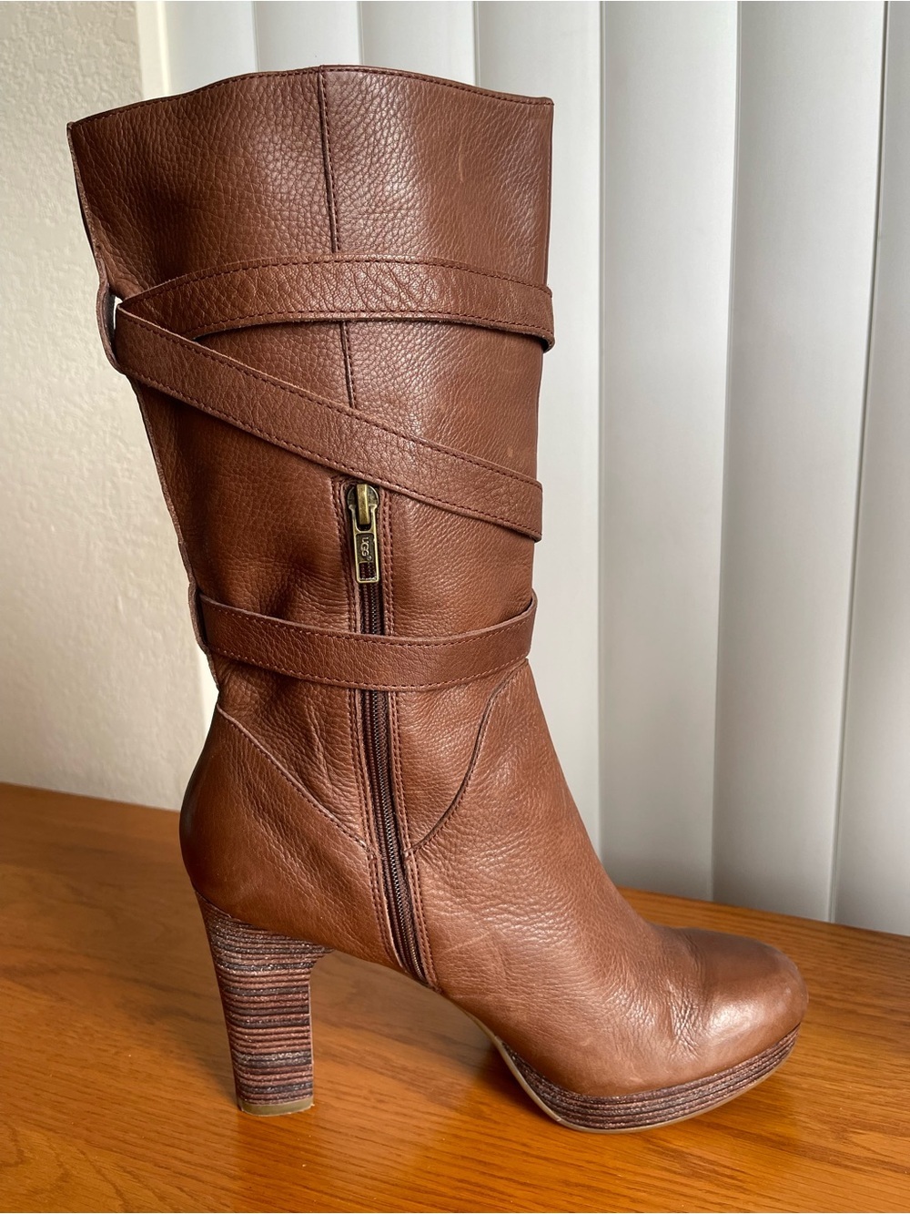 UGG Jardin Heeled Leather Boots Brown Size 10 - Picture 5 of 14